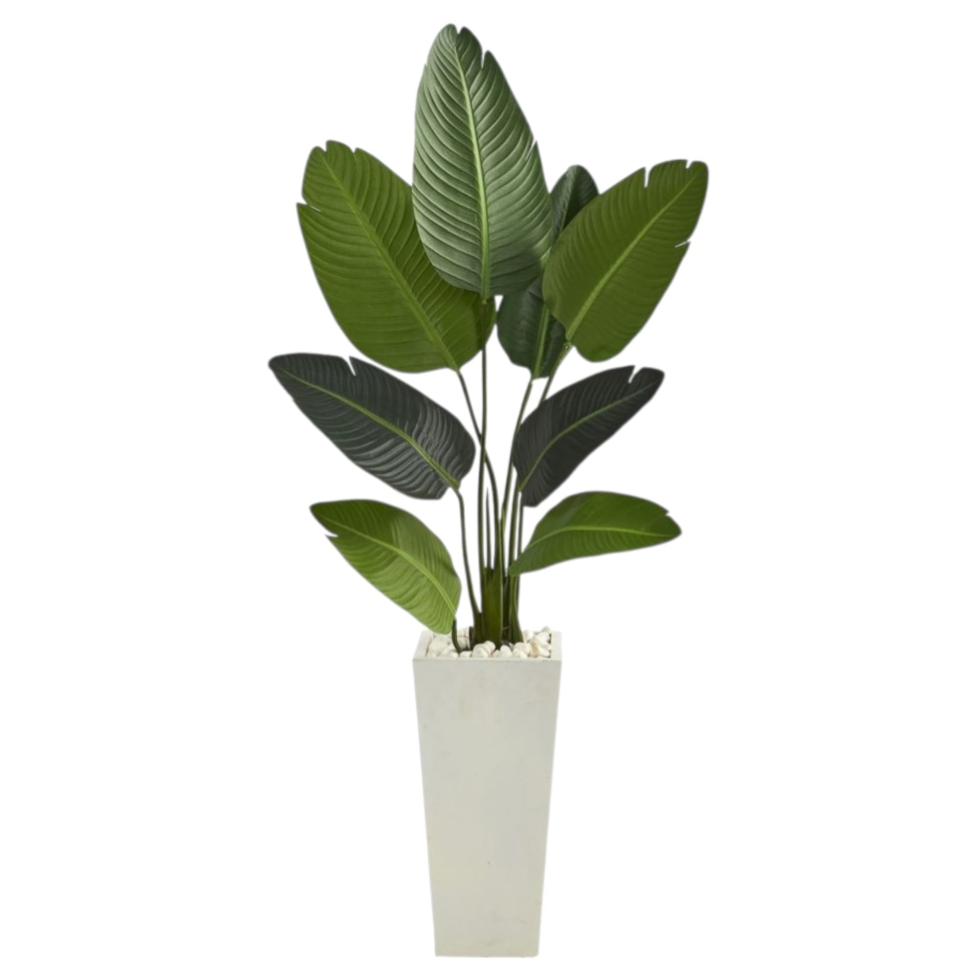 Artificial Bird Of Paradise In White Big Fiber Pot — photo 2 | Planto.ae UAE