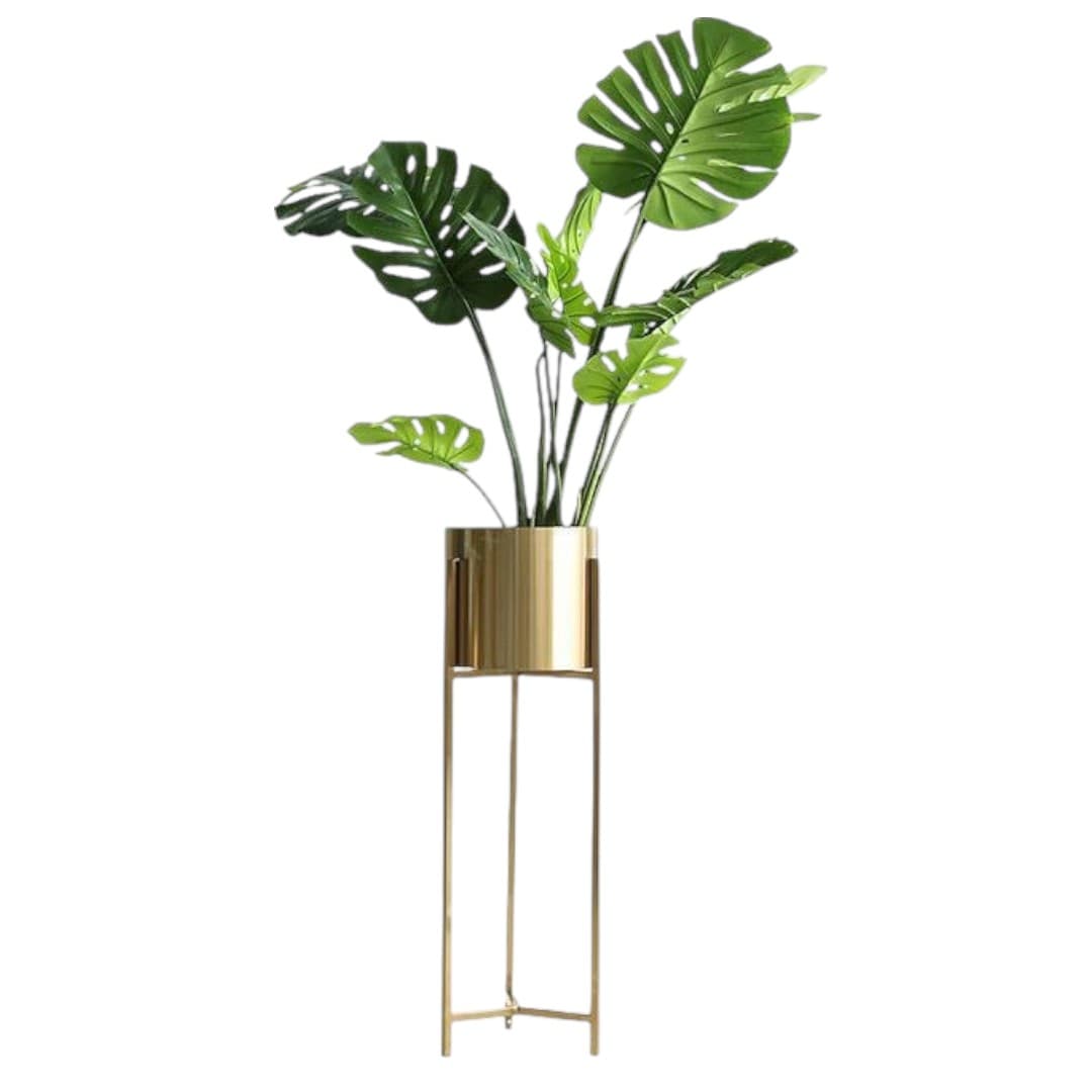 Artificial Monstera Plant – 70cm (in 90cm Tall Golden Metal Stand Pot) — Artificial Plants for Dubai & UAE delivery | Planto.ae