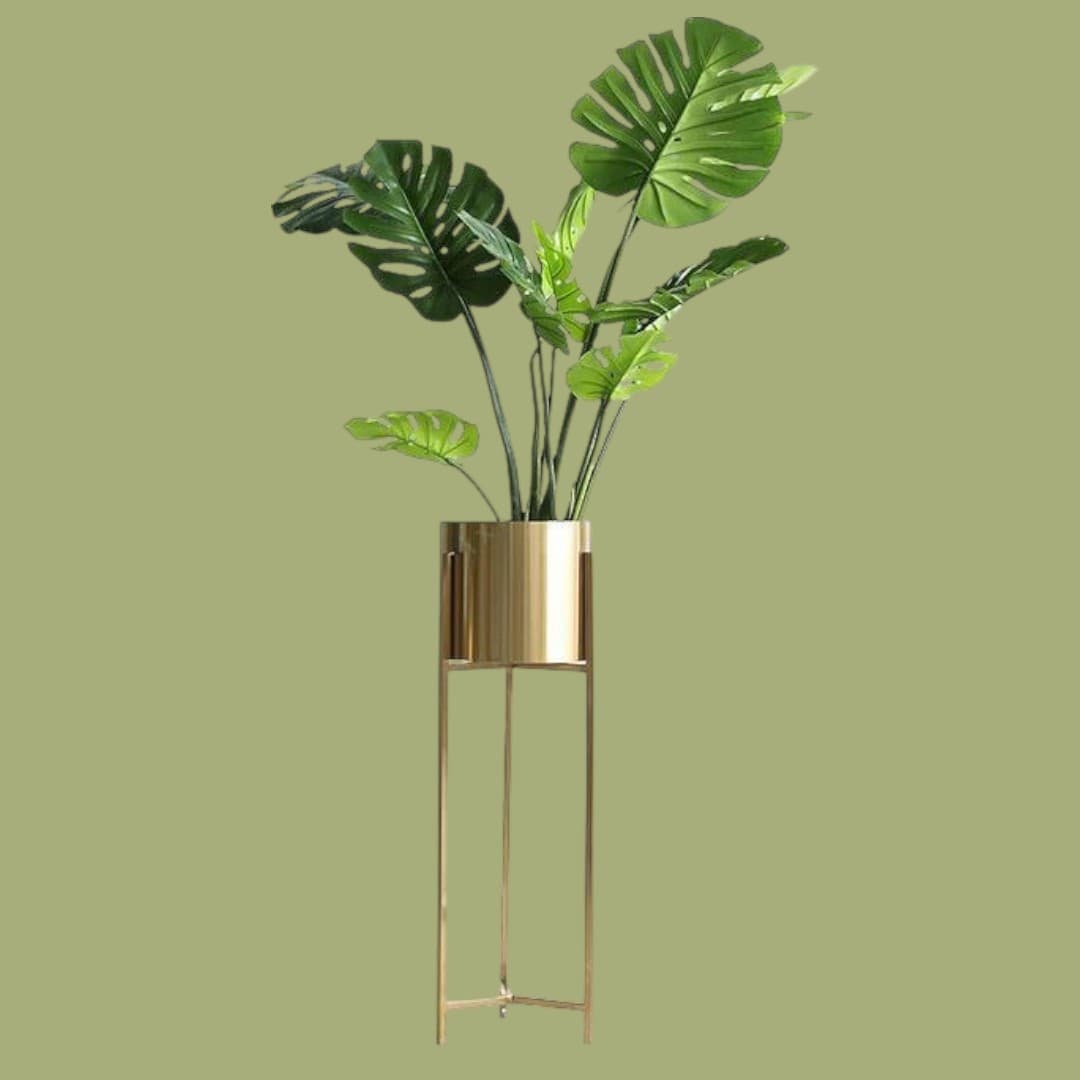 Artificial Monstera Plant – 70cm (in 90cm Tall Golden Metal Stand Pot) — photo 2 | Planto.ae UAE