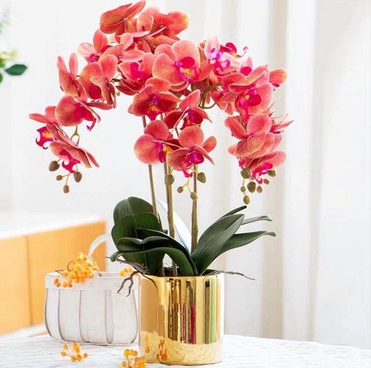 Artificial Orchid Colourfull stems In Golden Pot — Artificial Plants for Dubai & UAE delivery | Planto.ae