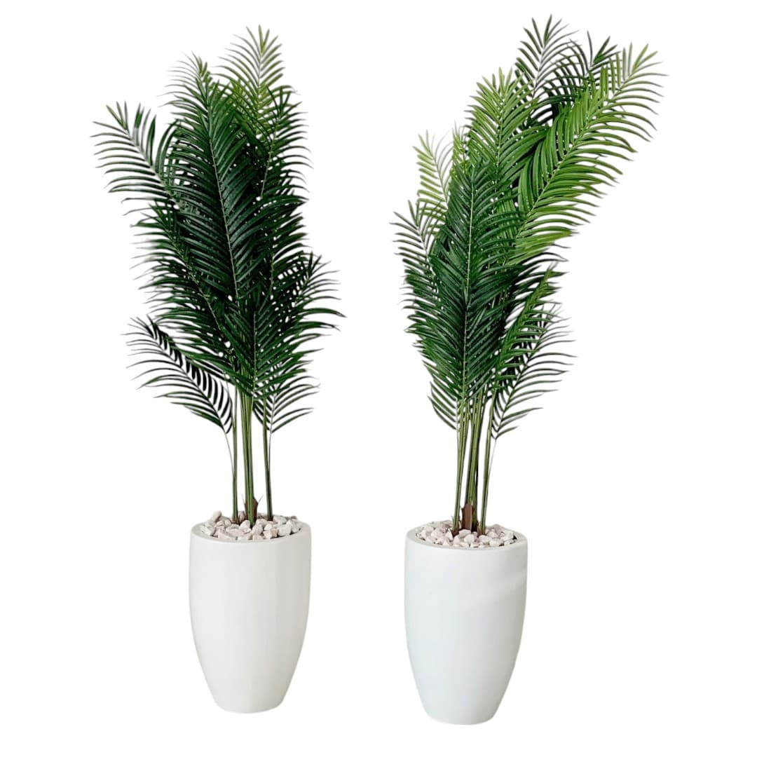 Set of 2 Artificial palm in white ceramic pots — Artificial Plants for Dubai & UAE delivery | Planto.ae