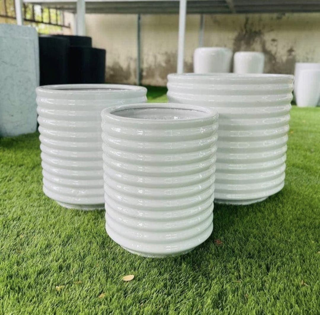 White 3 Ceramic Pots — Pots And Planters for Dubai & UAE delivery | Planto.ae