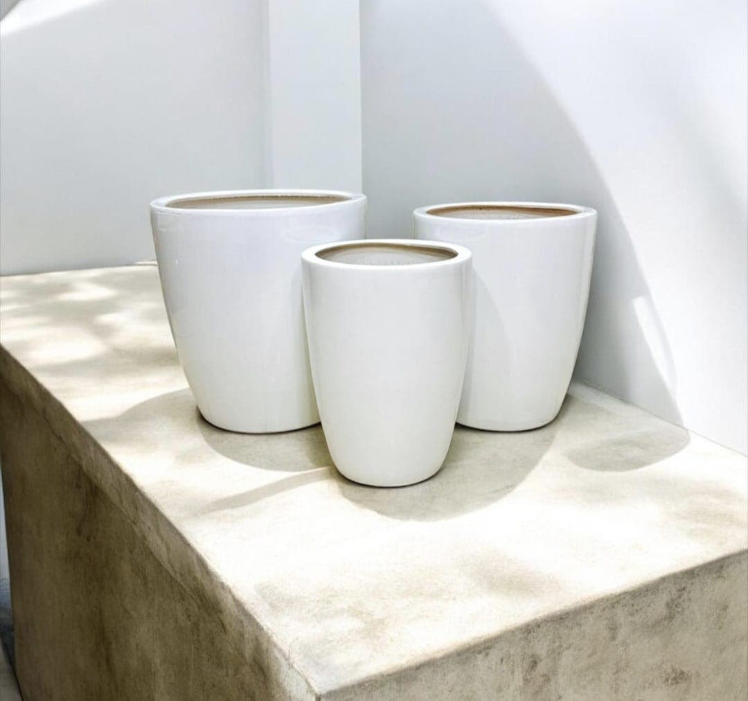 White Ceramic Pots 3 Pots — Pots And Planters for Dubai & UAE delivery | Planto.ae